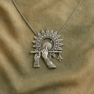 Oxidized German Silver Krishna Pendant With Chain