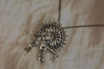 Oxidized German Silver Krishna Pendant With Chain