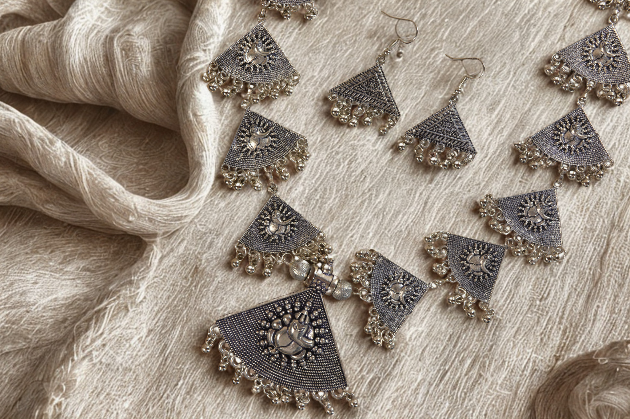 Traditional German Silver Ganpati Necklace